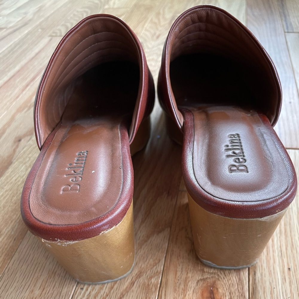 Beklina Brown Quilted Leather Clogs, size 11 - Picture 4 of 6